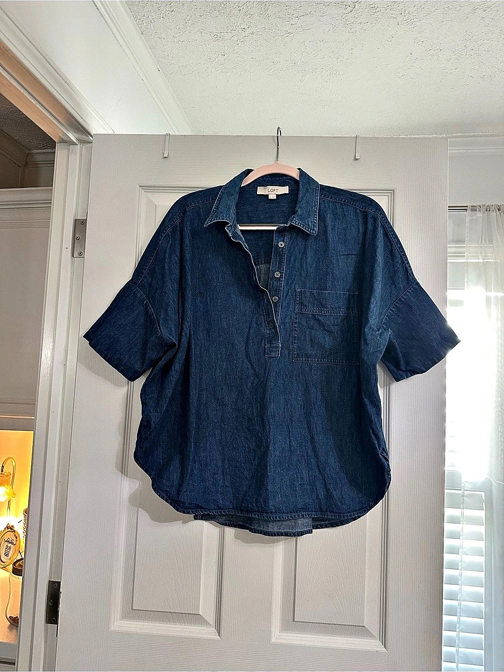 LOFT Short Sleeve Denim Shirt Size Medium Like New